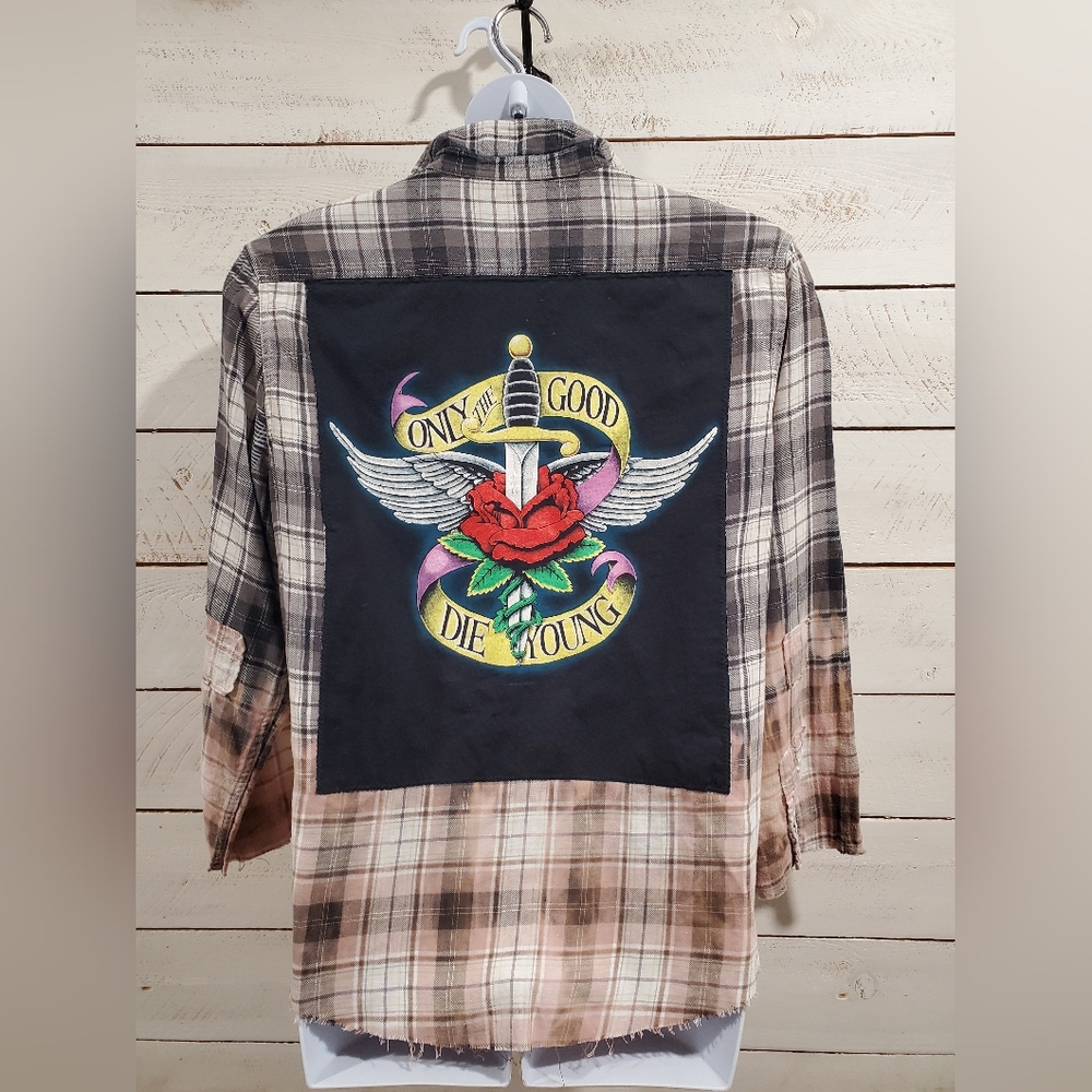Upcycled / Repurposed Flannel Shirt With Graphic Tshirt